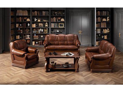 Kožená sedací sestava COSTA v klasickém interiéru obývacího pokoje, celkový pohled
