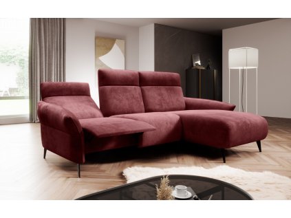 Bordó sedací souprava CUSTON MINI v elegantním interiéru obývacího pokoje, celkový pohled