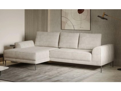 Světlá sedací souprava DORZA Roh v interiéru obývacího pokoje, celkový pohled