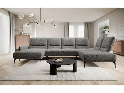 Šedá sedací souprava FRANKO XL v prostorném interiéru obývacího pokoje, celkový pohled
