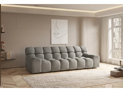 Rozkládací sedací souprava ZEN sofa světle šedá, pohled v interiéru u okna s nízkým sezením a modulovým členěním.