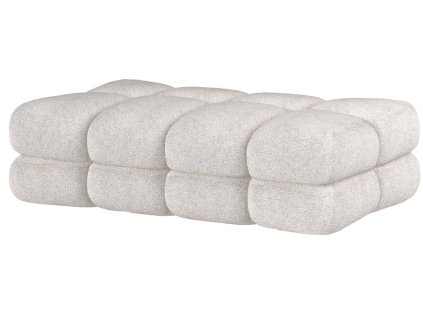 Taburet BELLUGA XL ve světlém potahu, boční pohled na bílém pozadí s měkkým prošíváním do segmentů.