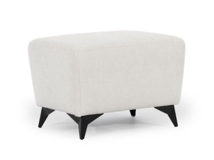 Taburet PALERMO ve světlém krémovém potahu na bílém pozadí, zaoblený tvar na čtyřech černých kovových nožkách, pohled zepředu.