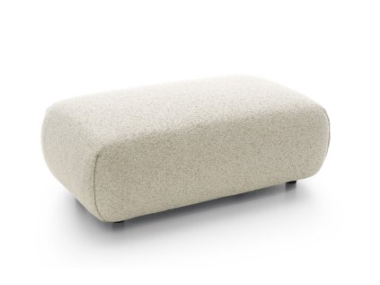 Taburet VELORA světle béžový čalouněný taburet v mírně bočním pohledu se zaoblenými hranami na bílém pozadí.