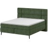 Čalouněná boxspring postel PEAK, přímý pohled zepředu, tmavě zelené čalounění, vysoké čelo s obdélníkovým členěním