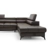 Rohová kožená sedací souprava ARAMIS, tmavá kůže, pohled z boku na pravé provedení