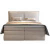 Čalouněná boxspring postel HERMES, přímý pohled zepředu, světle béžové čalounění, jednoduché čelo s vertikálním prošíváním
