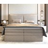 Boxspring postel HERMES v interiéru ložnice, čelní pohled, béžové čalounění, kontinentální provedení