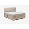 Čalouněná boxspring postel SANDRA, přímý pohled zepředu, světle béžové čalounění, rám z masivního dřeva