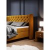 Boxspring postel NOLAN, boční pohled na čelo a ložnou plochu, hořčicově žluté čalounění