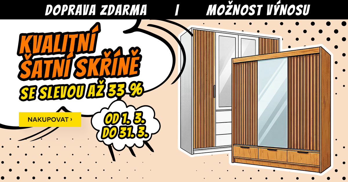Kvalitní šatní skříně se slevou až 33 % v Nábytek Paul