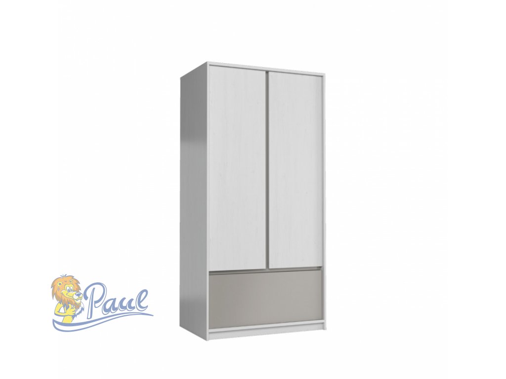 šatní skříň mati s2d s klasickými dveřmi - šířka 89,5 cm bílá + šedá
