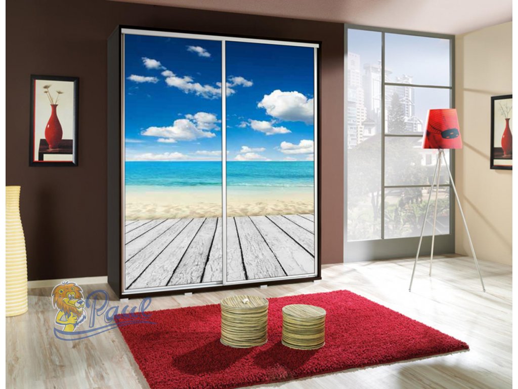 Šatní skříň Penelopa s posuvnými dveřmi - šířka 155 cm pláž
