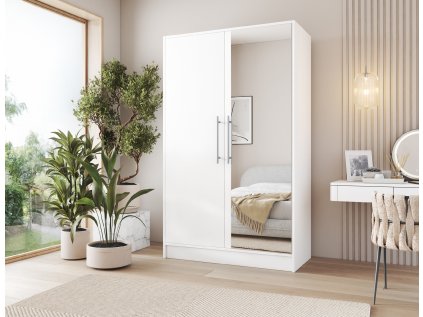 Šatní skříň Alarica se zrcadlem v bílé barvě