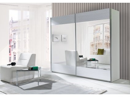 Šatní skříň Lux stripes s posuvnými dveřmi se zrcadlem - šířka 244 cm bílá