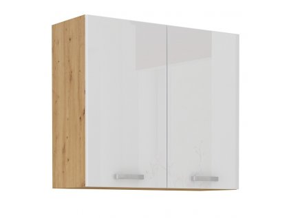 Horní dvou dvířková skříňka ke kuchyňské lince Artisan v barvě bílý lesk šířka 80 cm