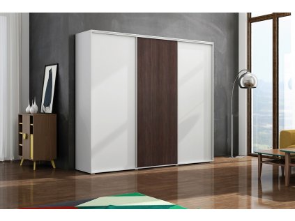 Šatní skříň Ska A24 XL s posuvnými dveřmi - šířka 250 cm bílá + čokoláda