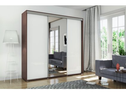 Šatní skříň Ska A30 XL s posuvnými dveřmi se zrcadlem - šířka 250 cm bílá + čokoláda