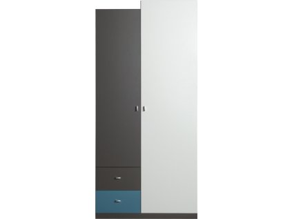 Šatní skříň Tablo TA3 s klasickými dveřmi se šuplíkem - šířka 90 cm grafit + bílá + modrá