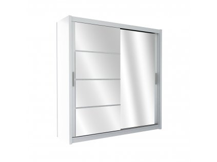 Šatní skříň Brandon s posuvnými dveřmi se zrcadlem - šířka 203 cm bílá