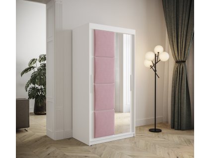 šatní skříň Tapi s posuvnými dveřmi se zrcadlem - šířka 100 cm bílá + manila 9