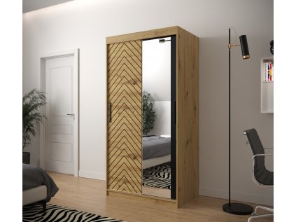 šatní skříň jodelka 2 s posuvnými dveřmi se zrcadlem - šířka 100 cm dub artisan