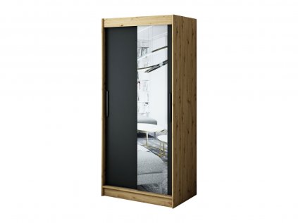 šatní skříň leto t2 s posuvnými dveřmi - šířka 100 cm dub artisan + černá