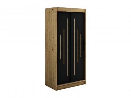 šatní skříň leto y s posuvnými dveřmi - šířka 100 cm dub artisan + černá