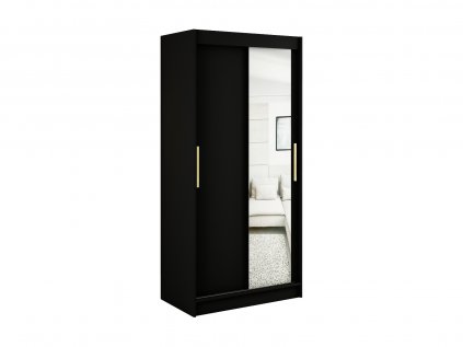 šatní skříň mali t2 s posuvnými dveřmi se zrcadlem - šířka 100 cm černá