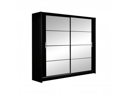 Šatní skříň Dakota s posuvnými dveřmi se zrcadlem - šířka 203 cm černá