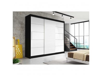šatní skříň ivana s posuvnými dveřmi - šířka 250 cm bílá + černá