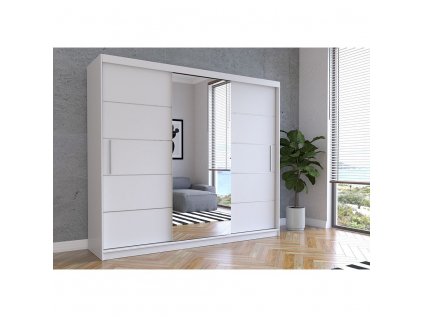 šatní skříň ivana i s posuvnými dveřmi se zrcadlem - šířka 250 cm bílá