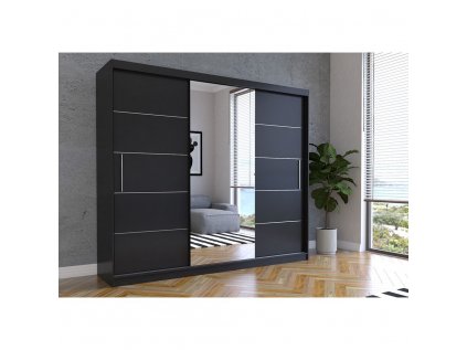 šatní skříň ivana i s posuvnými dveřmi se zrcadlem - šířka 250 cm černá