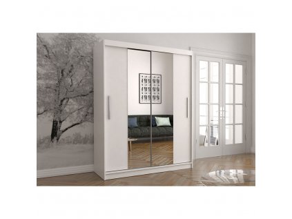 šatní skříň igor 01 s posuvnými dveřmi se zrcadlem - šířka 150 cm bílá