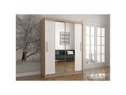 šatní skříň igor 01 s posuvnými dveřmi se zrcadlem - šířka 150 cm bílá + sonoma
