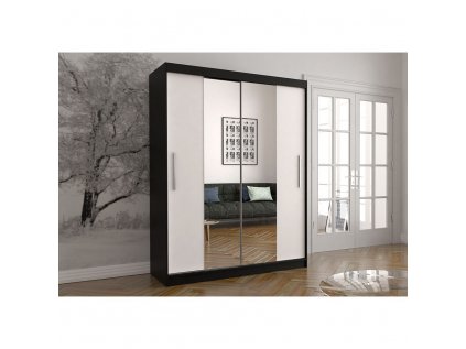 šatní skříň igor 01 s posuvnými dveřmi se zrcadlem - šířka 150 cm bílá + černá