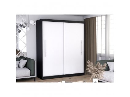 šatní skříň ida s posuvnými dveřmi - šířka 204 cm bílá+ černá