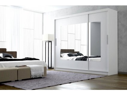 Šatní skříň Marita s posuvnými dveřmi se zrcadlem - šířka 250 cm bílá