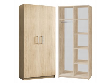 Šatní skříň Malmo VI K s klasickými dveřmi s policemi a s šatní tyčí - šířka 81 cm dub sonoma