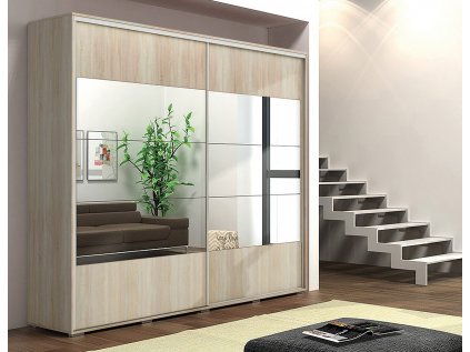Šatní skříň Ska A17 XL s posuvnými dveřmi se zrcadlem - šířka 200 cm sonoma