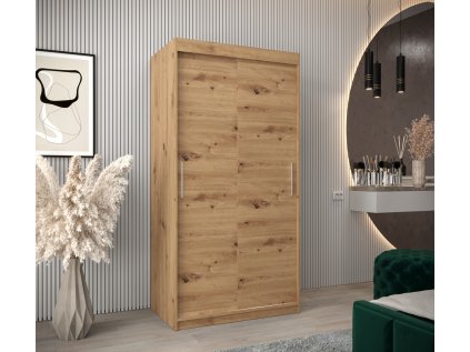 šatní skříň t0 s posuvnými dveřmi - šířka 100 cm dub artisan