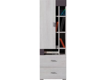 Policová skříň se šuplíky Next NX9 s klasickými dveřmi se šuplíky - šířka 45 cm bílá borovice / tmavě fialová