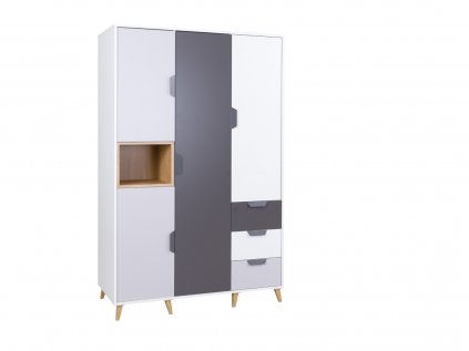 šatní skříň joker 1 s klasickými dveřmi s policemi - šířka 120 cm Bílá + grafit
