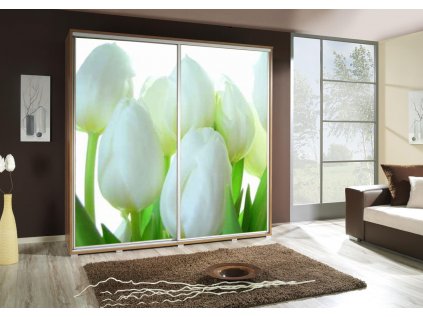 Šatní skříň Penelopa 2 s posuvnými dveřmi - šířka 205 cm tulipány