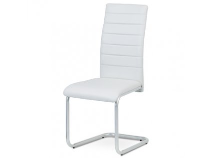 Jídelní židle, potah bílá ekokůže, kovová podnož, šedý matný lak