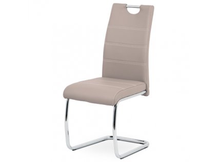 Jídelní židle, potah lanýžová ekokůže, bílé prošití, kovová pohupová podnož, chr
