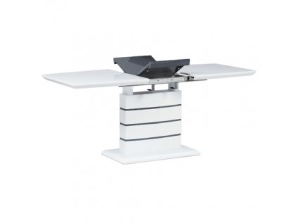 Jídelní stůl 140+40x80 cm, vysoký lesk bílá + šedá