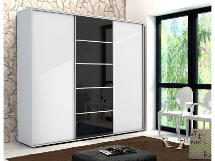 Šatní skříň Ska A28 XL s posuvnými dveřmi - šířka 250 cm bílá + černá