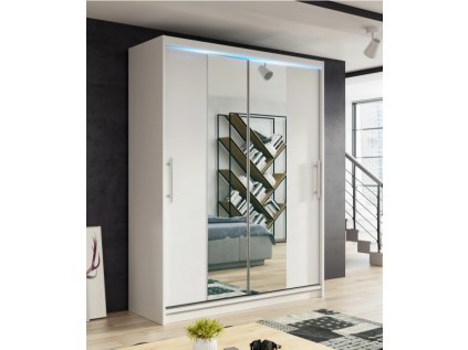 Šatní skříň Nico 2 s posuvnými dveřmi se zrcadlem - šířka 120 cm bílá