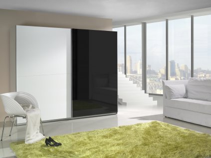 Šatní skříň Lux 2 s posuvnými dveřmi - šířka 244 cm bílá + černá